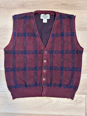 Vintage Northwest Territory Knit Plaid Button Vest #C0053